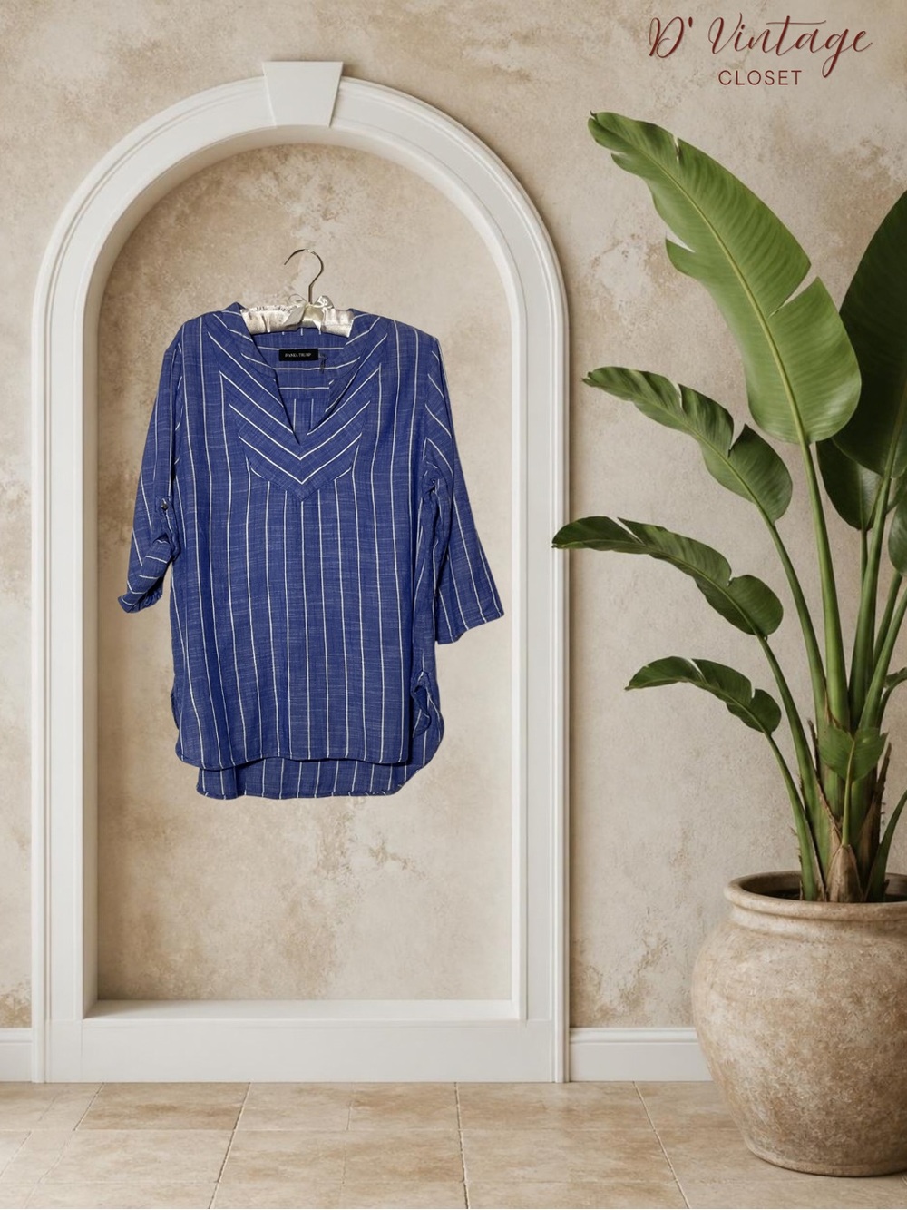 Ivanka Trump Blue Pinstripe V-Neck Tunic